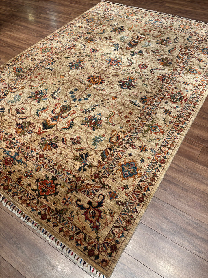 Sultani Binbirgece Orijinal El Dokuması Bej Kök Boya Yün Halı 209x308 6.44 Metrekare - 7x10 ft