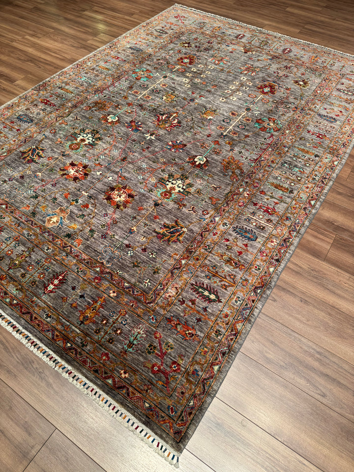 سجادة سلطاني بينبيرجيسي الأصلية المصنوعة يدويًا من الصوف الرمادي المصبوغ بصبغة الجذور 204 × 293، 5.98 متر مربع - 7 × 10 قدم