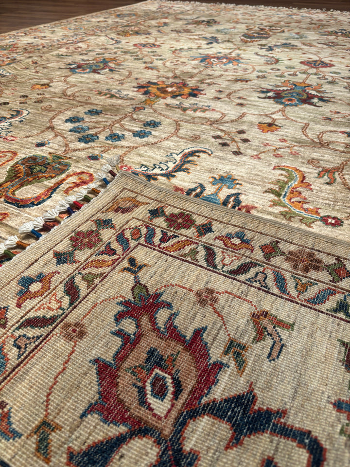 Sultani Binbirgece Orijinal El Dokuması Bej Kök Boya Yün Halı 209x308 6.44 Metrekare - 7x10 ft