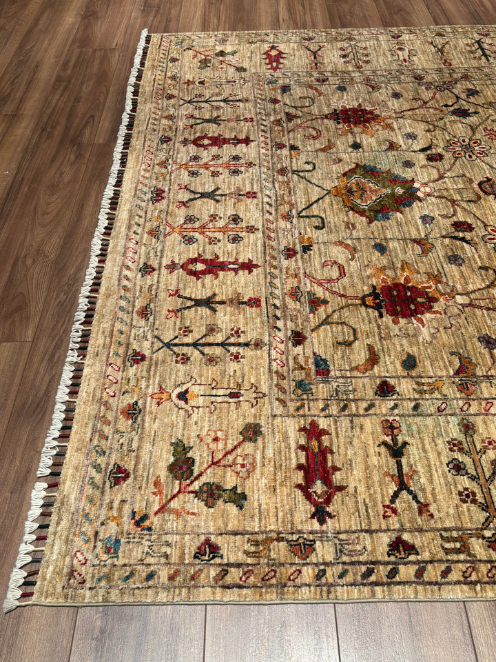 Sultani Binbirgece Orijinal El Dokuması Bej Kök Boya Yün Halı 199x287 5.71 Metrekare - 7x10 ft