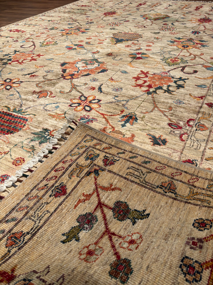 Sultani Binbirgece Orijinal El Dokuması Bej Kök Boya Yün Halı 199x287 5.71 Metrekare - 7x10 ft