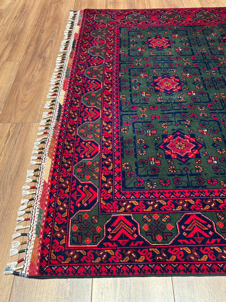 Afgan Halısı Yeşil Hamyap Orijinal El Dokuması Kök Boya Yün 147x196 2.88 Metrekare - 5x6 ft