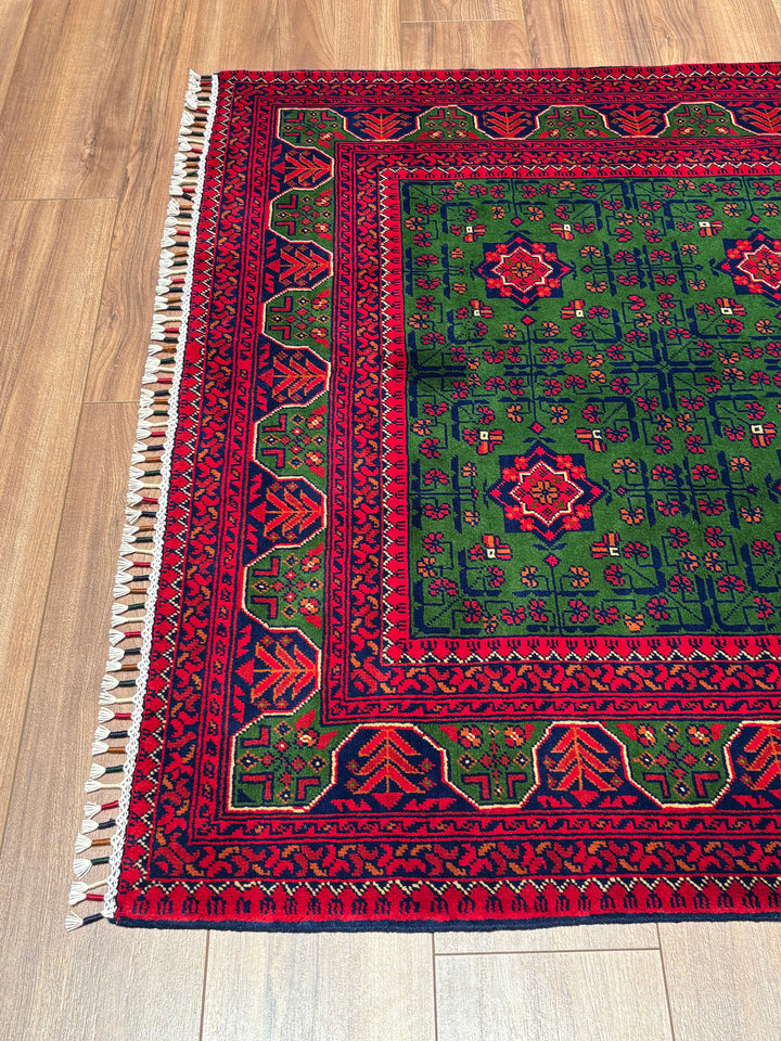 Afgan Halısı Yeşil Hamyap Orijinal El Dokuması Kök Boya Yün 122x177 2.16 Metrekare - 3x5 ft