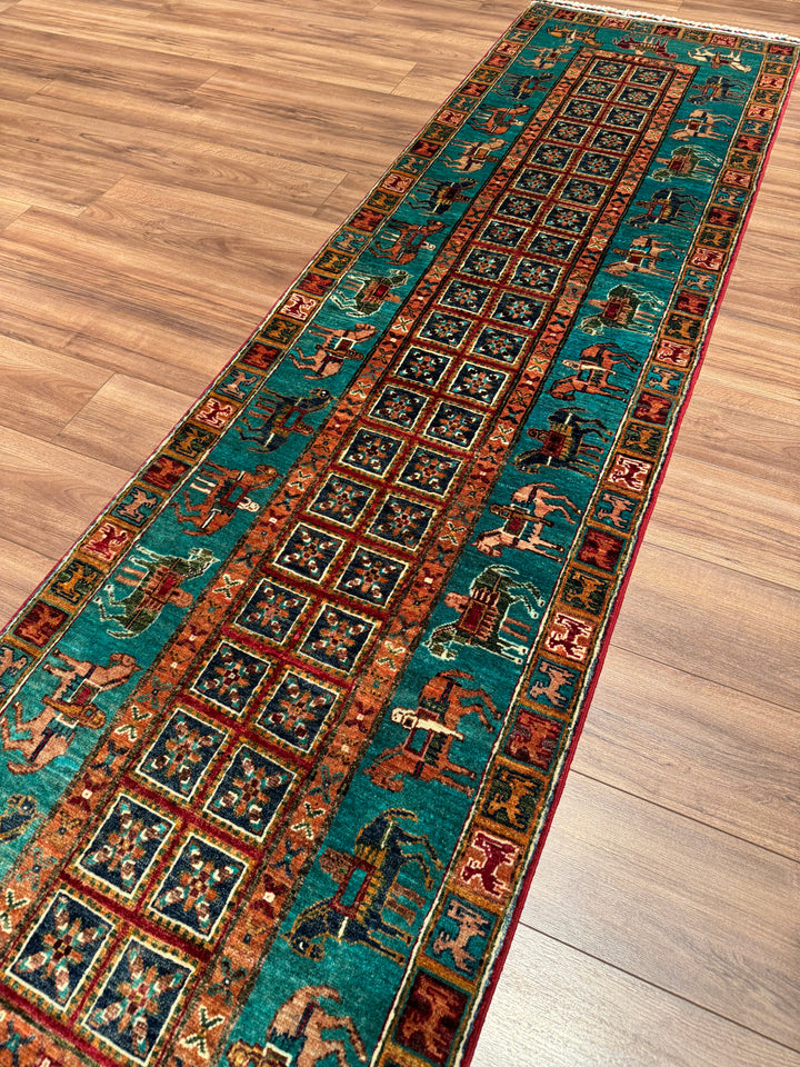 Pazırık Yolluk Orijinal El Dokuması Multi Kök Boya Yün Halı 0.79x296 2.34 Metrekare - 2x10  ft