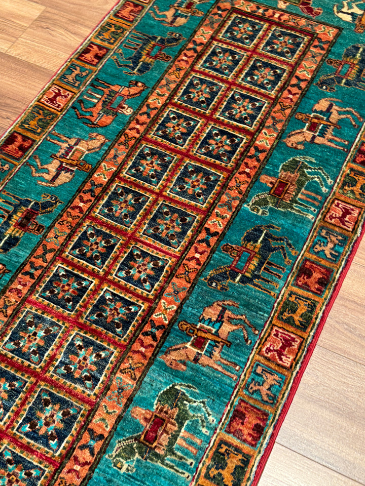 Pazırık Yolluk Orijinal El Dokuması Multi Kök Boya Yün Halı 0.79x296 2.34 Metrekare - 2x10  ft