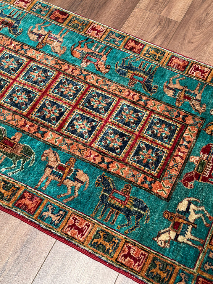 Pazırık Yolluk Orijinal El Dokuması Multi Kök Boya Yün Halı 0.79x296 2.34 Metrekare - 2x10  ft