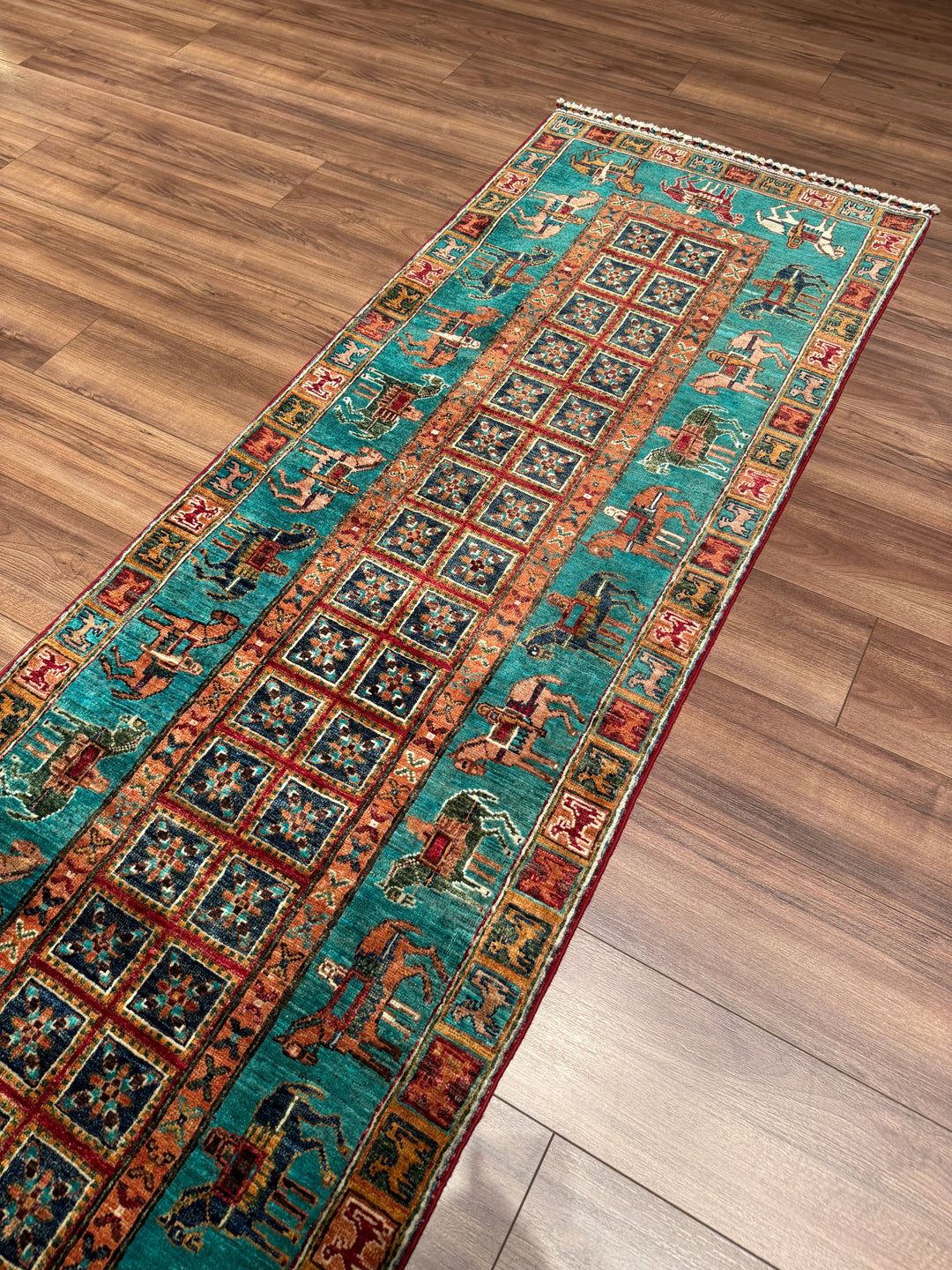 Pazırık Yolluk Orijinal El Dokuması Multi Kök Boya Yün Halı 0.79x296 2.34 Metrekare - 2x10  ft