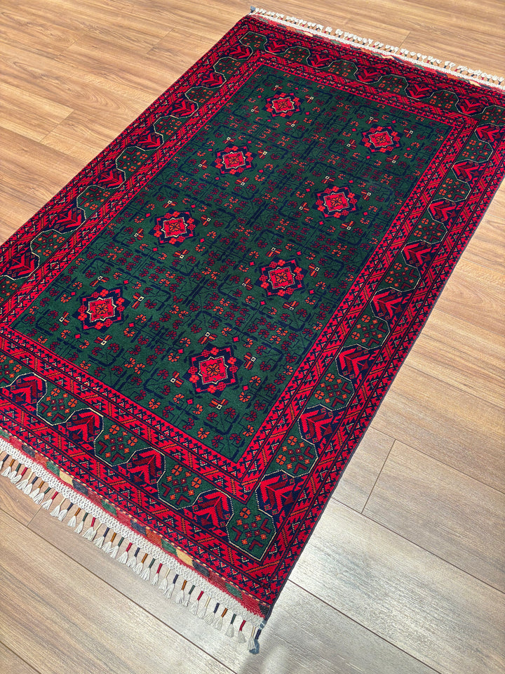 Afgan Halısı Yeşil Hamyap Orijinal El Dokuması Kök Boya Yün 117x176 2.06 Metrekare - 3x5 ft