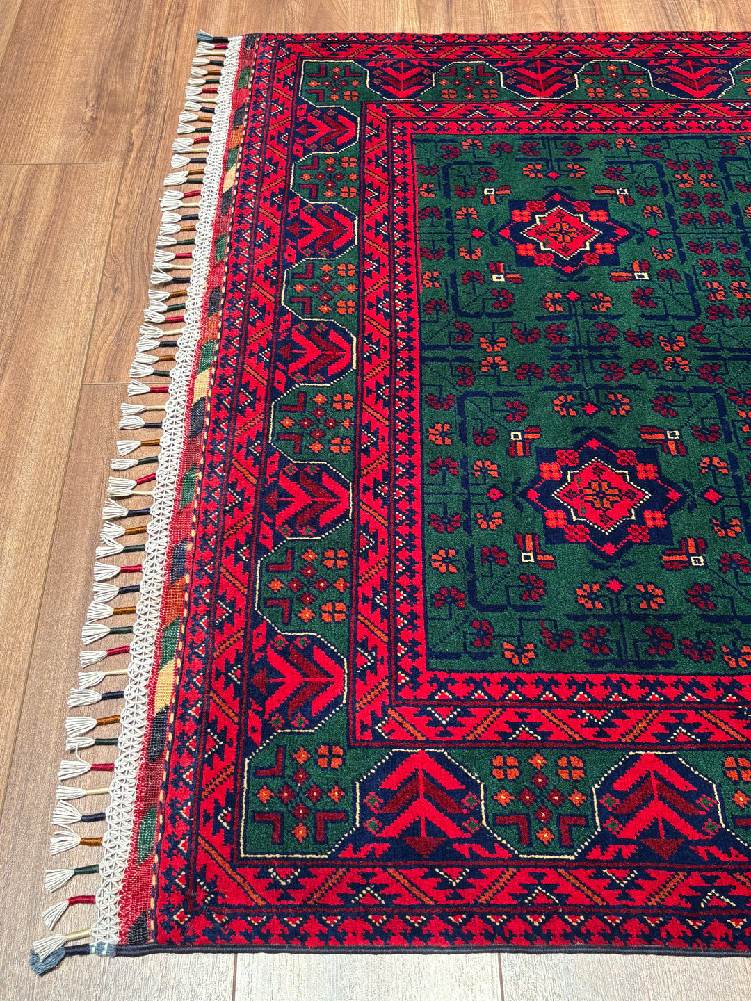 Afgan Halısı Yeşil Hamyap Orijinal El Dokuması Kök Boya Yün 117x176 2.06 Metrekare - 3x5 ft