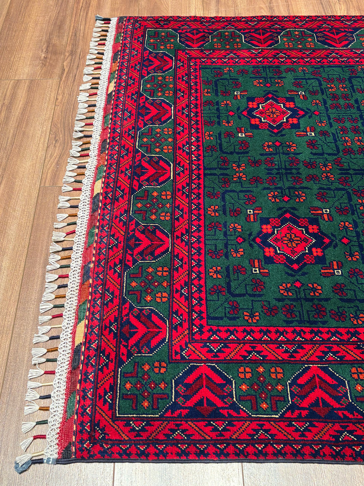 Afgan Halısı Yeşil Hamyap Orijinal El Dokuması Kök Boya Yün 117x176 2.06 Metrekare - 3x5 ft