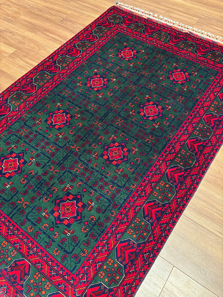 Afgan Halısı Yeşil Hamyap Orijinal El Dokuması Kök Boya Yün 117x176 2.06 Metrekare - 3x5 ft