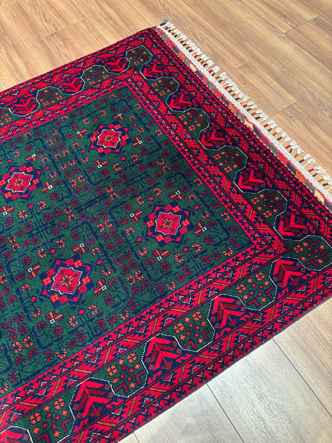 Afgan Halısı Yeşil Hamyap Orijinal El Dokuması Kök Boya Yün 117x176 2.06 Metrekare - 3x5 ft