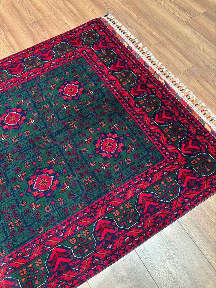 Afgan Halısı Yeşil Hamyap Orijinal El Dokuması Kök Boya Yün 117x176 2.06 Metrekare - 3x5 ft