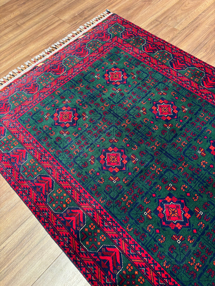 Afgan Halısı Yeşil Hamyap Orijinal El Dokuması Kök Boya Yün 117x176 2.06 Metrekare - 3x5 ft