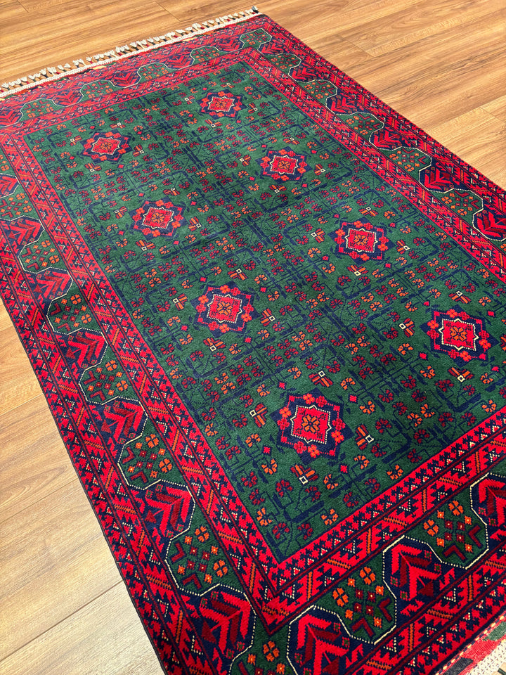 Afgan Halısı Yeşil Hamyap Orijinal El Dokuması Kök Boya Yün 117x176 2.06 Metrekare - 3x5 ft