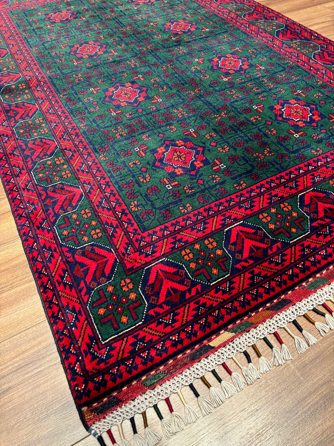 Afgan Halısı Yeşil Hamyap Orijinal El Dokuması Kök Boya Yün 117x176 2.06 Metrekare - 3x5 ft