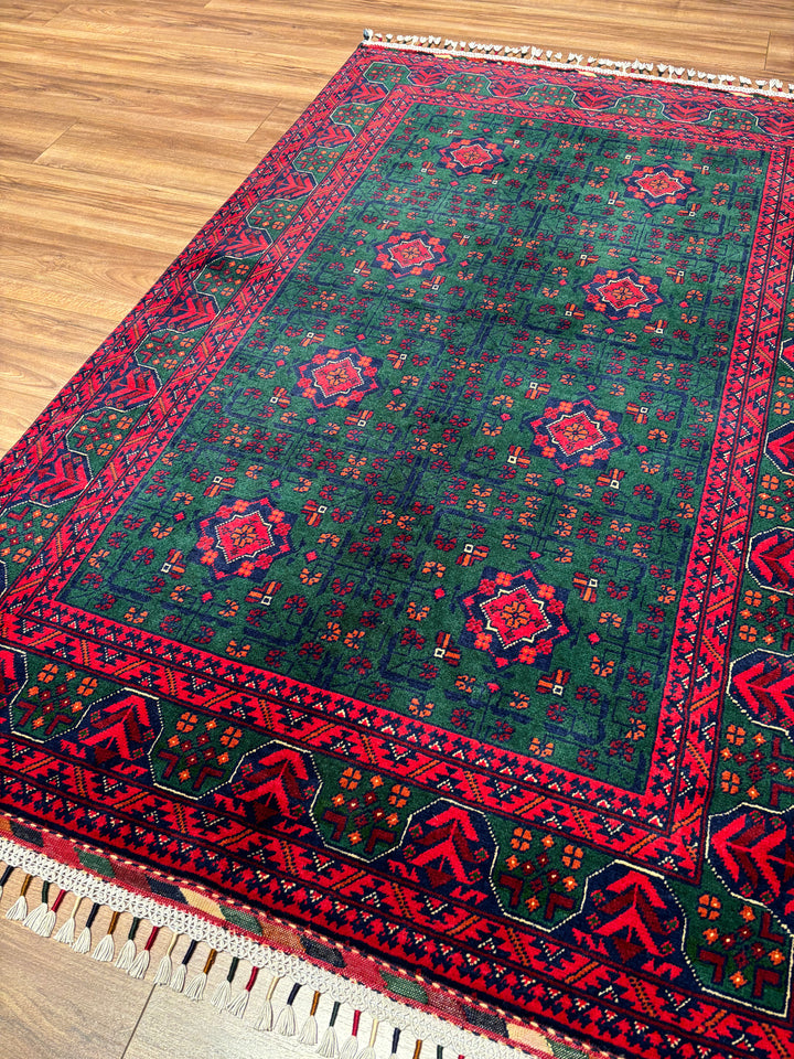 Afgan Halısı Yeşil Hamyap Orijinal El Dokuması Kök Boya Yün 117x176 2.06 Metrekare - 3x5 ft