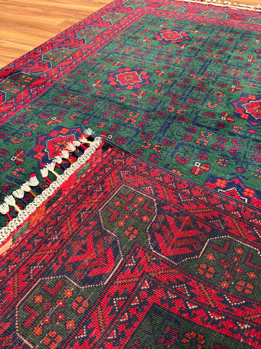 Afgan Halısı Yeşil Hamyap Orijinal El Dokuması Kök Boya Yün 117x176 2.06 Metrekare - 3x5 ft