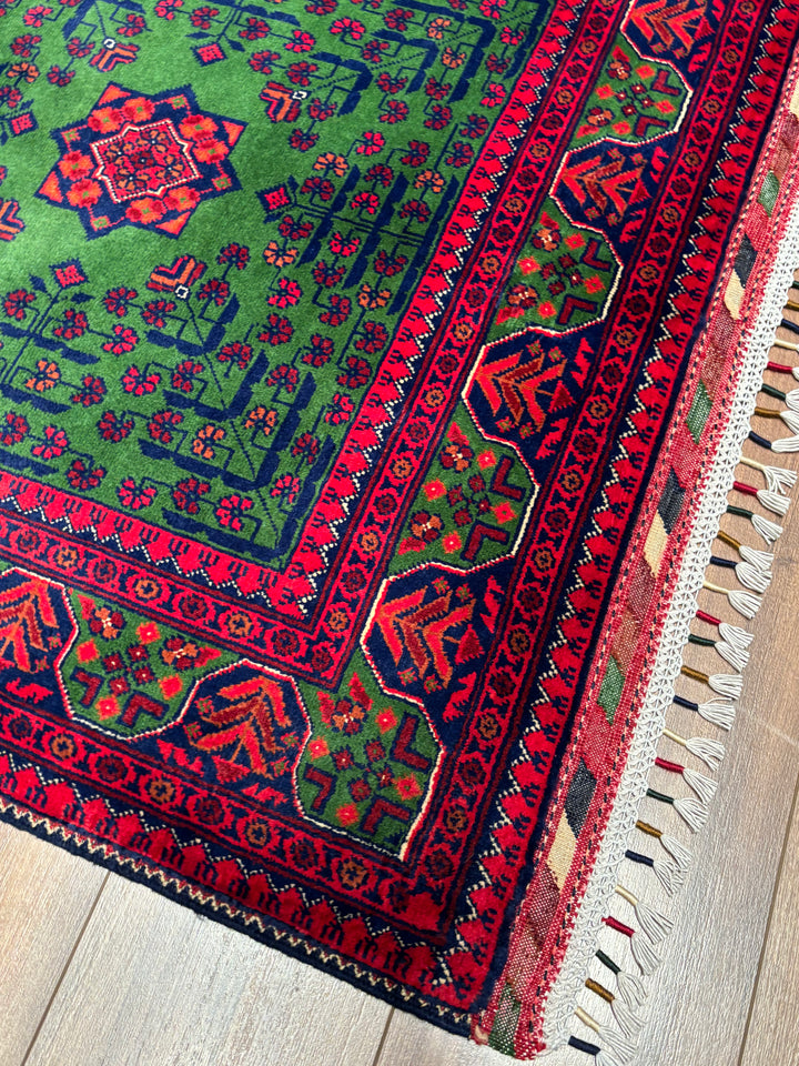 Afgan Halısı Yeşil Hamyap Orijinal El Dokuması Kök Boya Yün 101x148 1.49 Metrekare - 3x5 ft