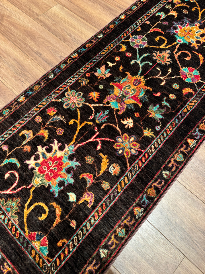 Sultani Binbirgece Yolluk Orijinal El Dokuması Kahverengi Kök Boya Yün Halı 0.77x250 1.93 Metrekare - 2x8 ft