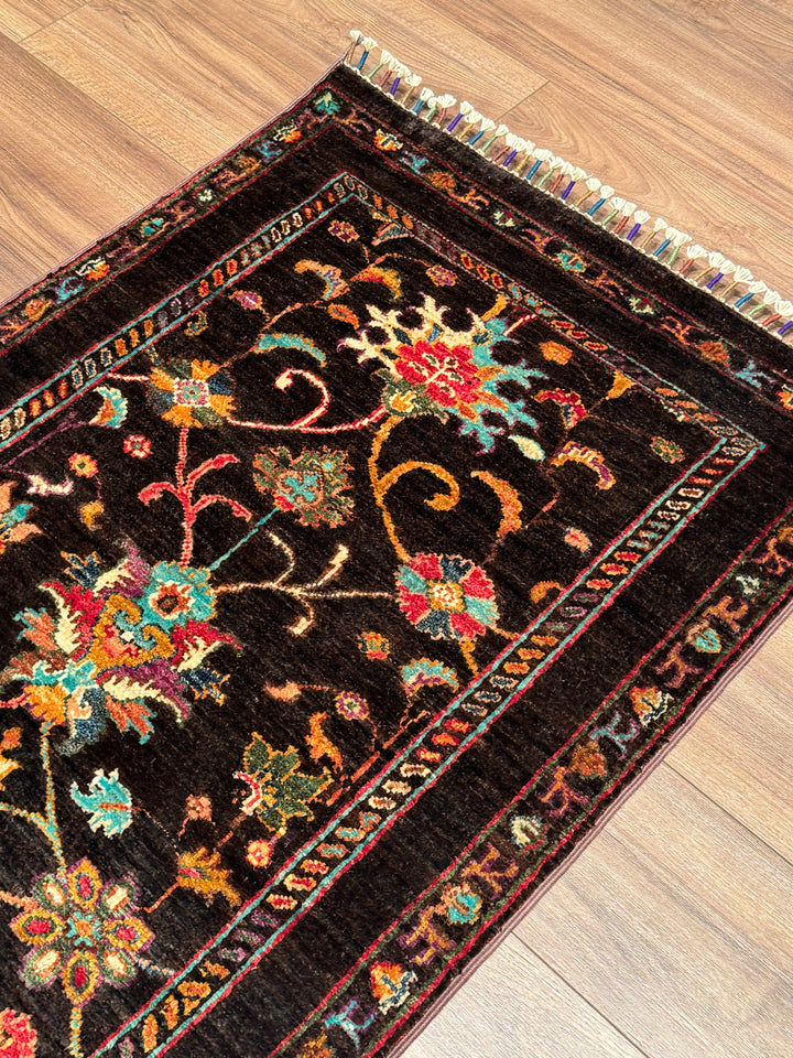 Sultani Binbirgece Yolluk Orijinal El Dokuması Kahverengi Kök Boya Yün Halı 0.77x250 1.93 Metrekare - 2x8 ft
