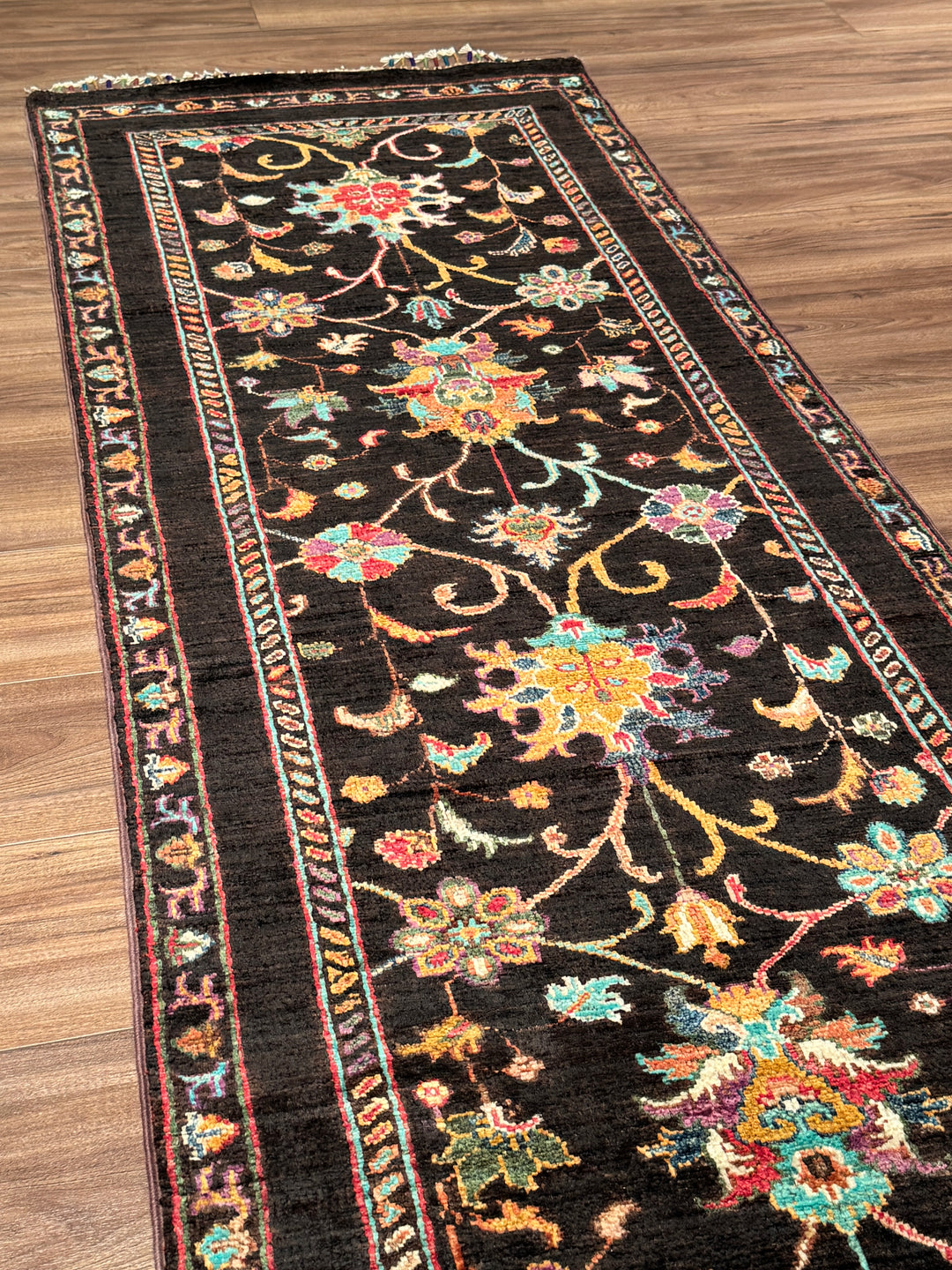 Sultani Binbirgece Yolluk Orijinal El Dokuması Kahverengi Kök Boya Yün Halı 0.77x250 1.93 Metrekare - 2x8 ft