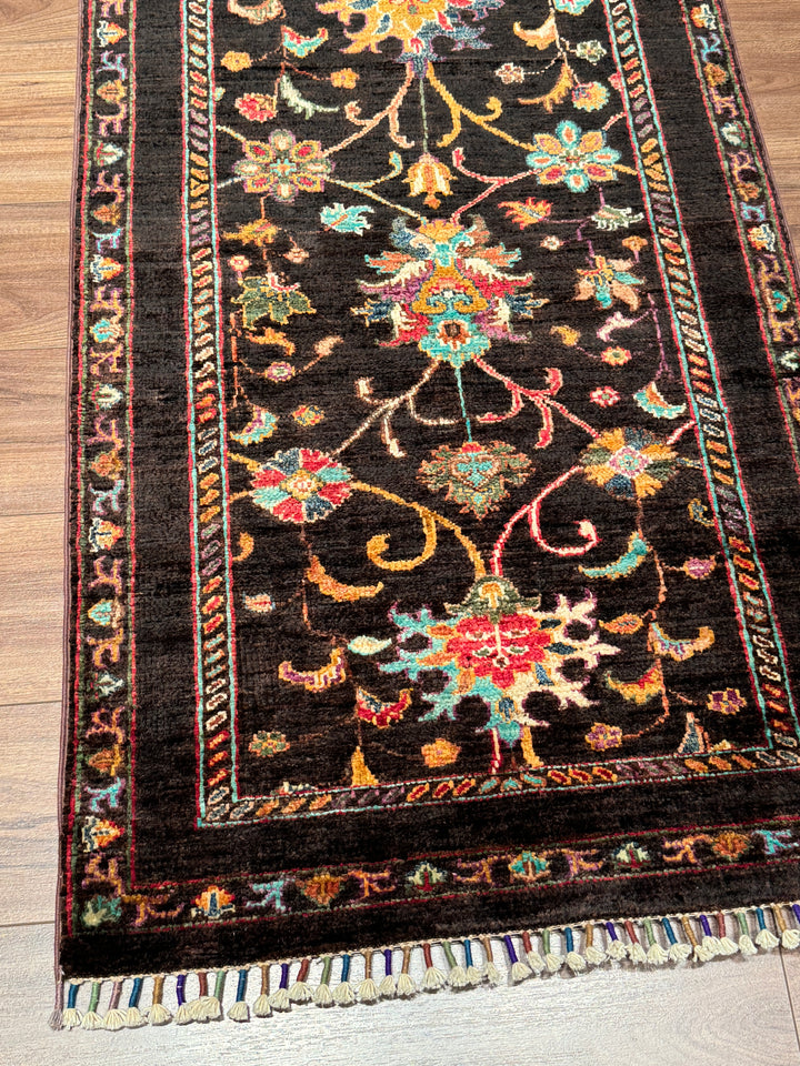 Sultani Binbirgece Yolluk Orijinal El Dokuması Kahverengi Kök Boya Yün Halı 0.77x250 1.93 Metrekare - 2x8 ft