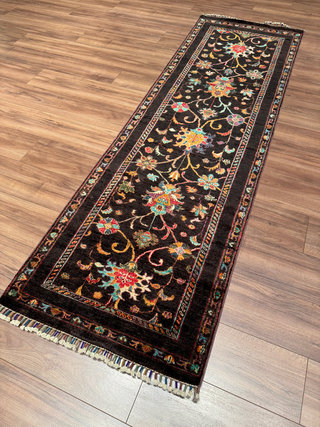 Sultani Binbirgece Yolluk Orijinal El Dokuması Kahverengi Kök Boya Yün Halı 0.77x250 1.93 Metrekare - 2x8 ft