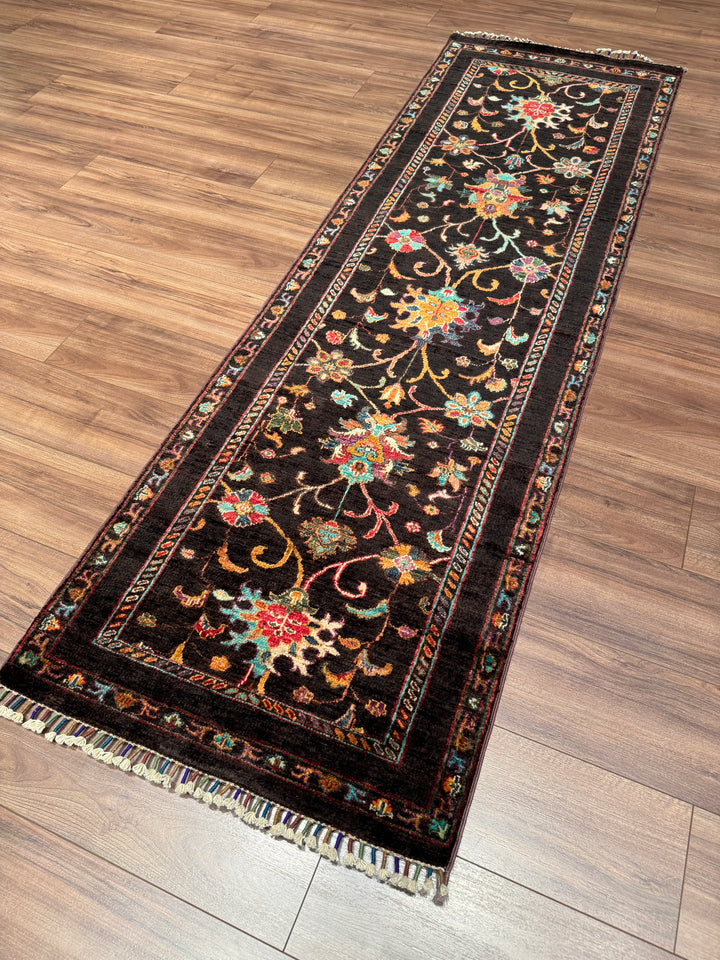 Sultani Binbirgece Yolluk Orijinal El Dokuması Kahverengi Kök Boya Yün Halı 0.77x250 1.93 Metrekare - 2x8 ft