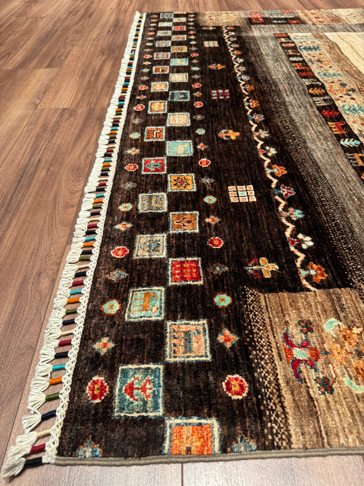 Khorjin Hayat Ağacı Orijinal El Dokuması Kahverengi Kök Boya Yün Halı 170x228 3.88 Metrekare - 5x7 ft