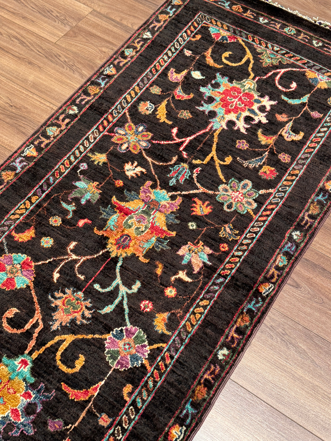 Sultani Binbirgece Yolluk Orijinal El Dokuması Kahverengi Kök Boya Yün Halı 0.77x250 1.93 Metrekare - 2x8 ft