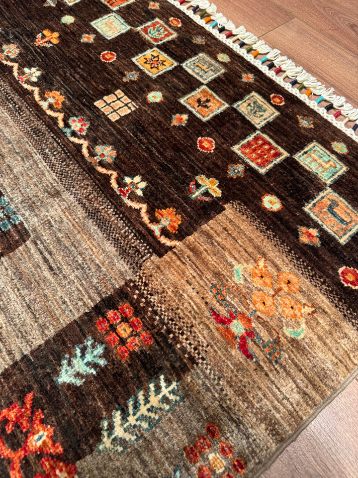 Khorjin Hayat Ağacı Orijinal El Dokuması Kahverengi Kök Boya Yün Halı 170x228 3.88 Metrekare - 5x7 ft