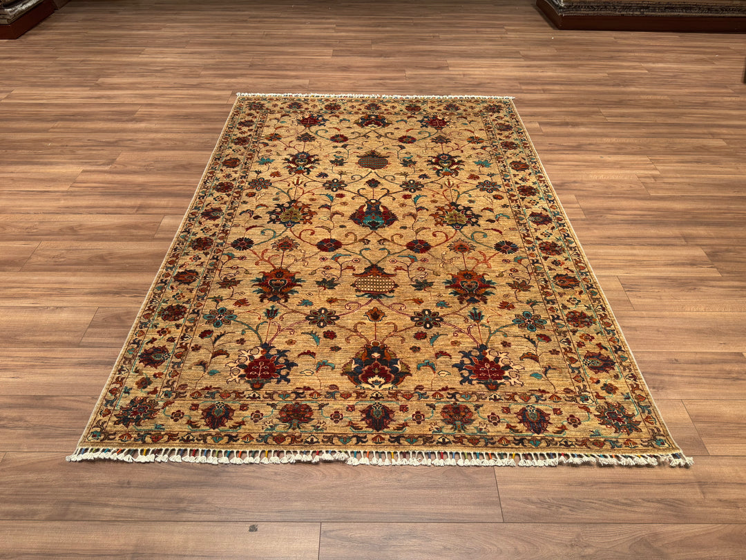 Sultani Binbirgece Original Hand Woven Beige Vegetable Dyed Wool Carpet 170x241 4.10 Square Meters - 5x6 ft