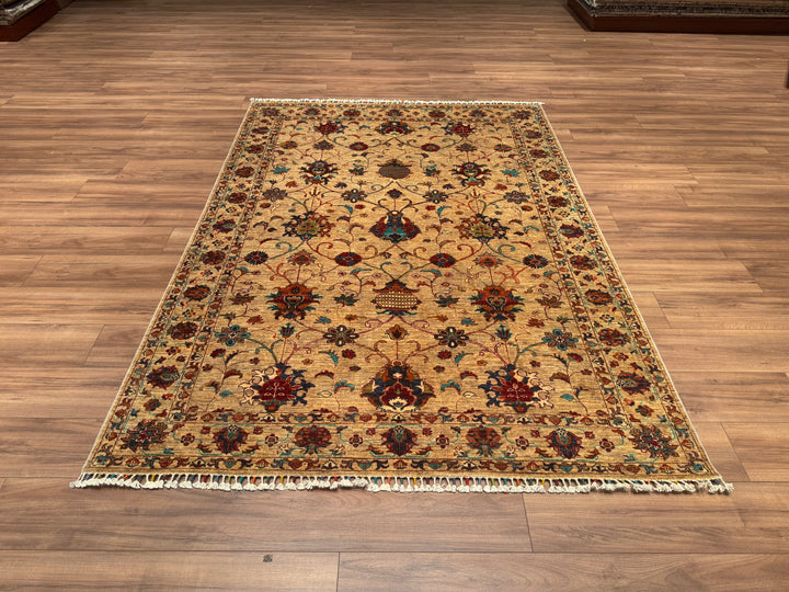 Sultani Binbirgece Orjinal El Dokuması Bej Kök Boya Yün Halı 170x241 4.10 Metrekare - 5x6 ft