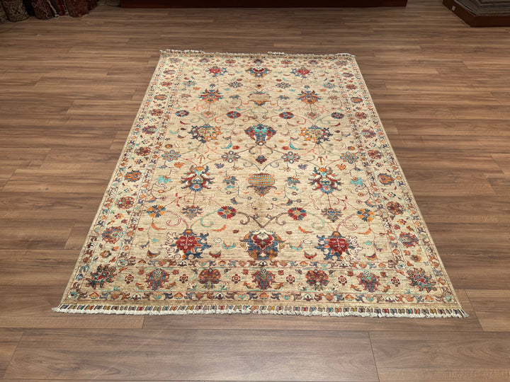 Sultani Binbirgece Original Hand Woven Beige Vegetable Dyed Wool Carpet 170x241 4.10 Square Meters - 5x6 ft