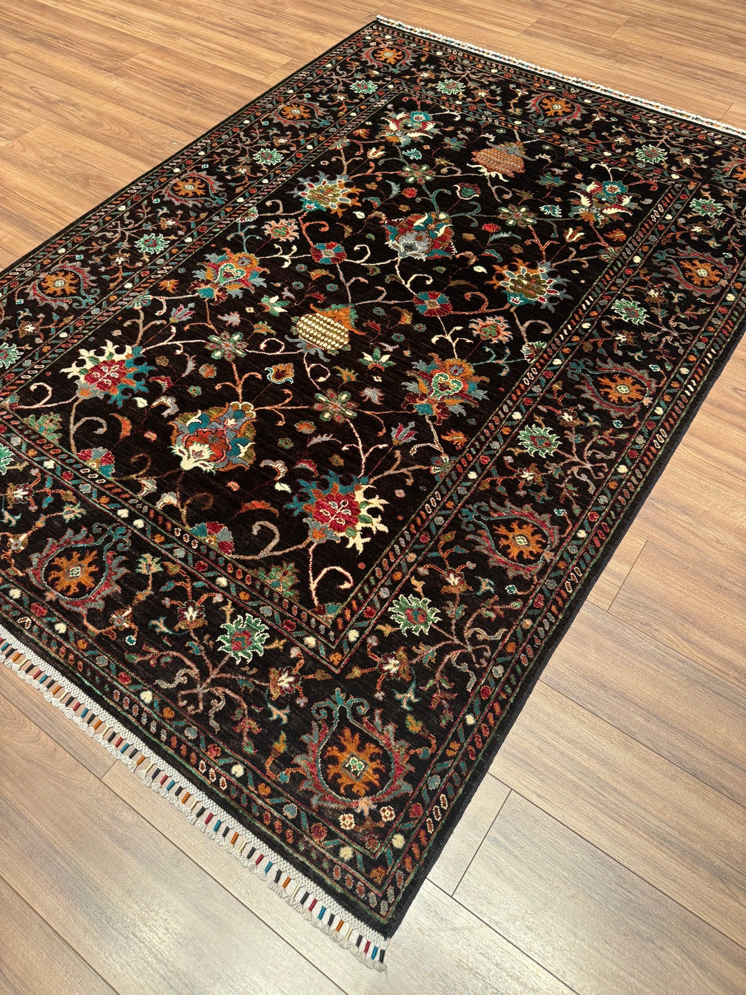 Sultani Binbirgece Original Hand-Woven Black Vegetable Dyed Wool Carpet 172x240 4.13 Square Meters - 6x8 ft