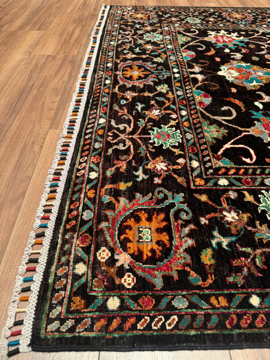 Sultani Binbirgece Original Hand-Woven Black Vegetable Dyed Wool Carpet 172x240 4.13 Square Meters - 6x8 ft