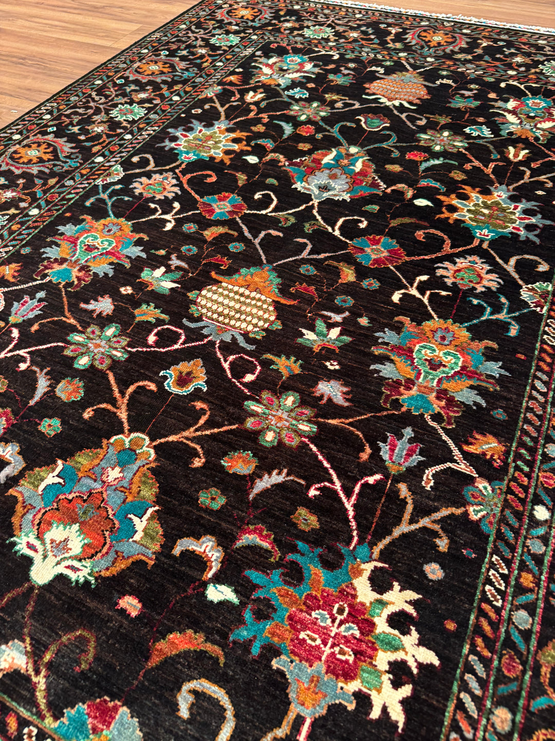 Sultani Binbirgece Original Hand-Woven Black Vegetable Dyed Wool Carpet 172x240 4.13 Square Meters - 6x8 ft