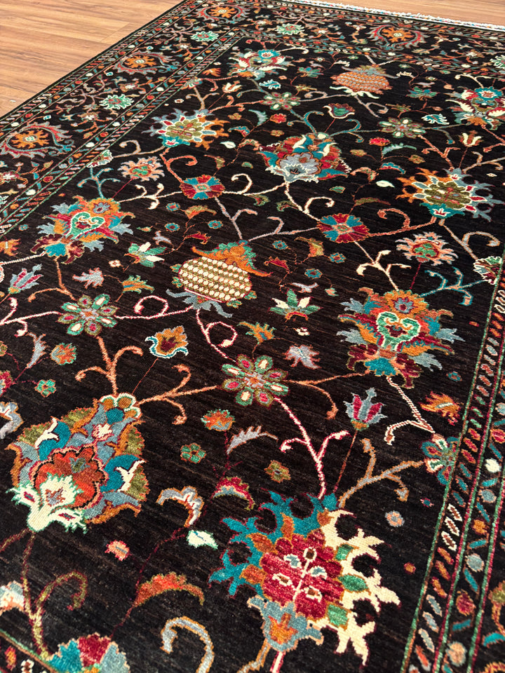 Sultani Binbirgece Original Hand-Woven Black Vegetable Dyed Wool Carpet 172x240 4.13 Square Meters - 6x8 ft
