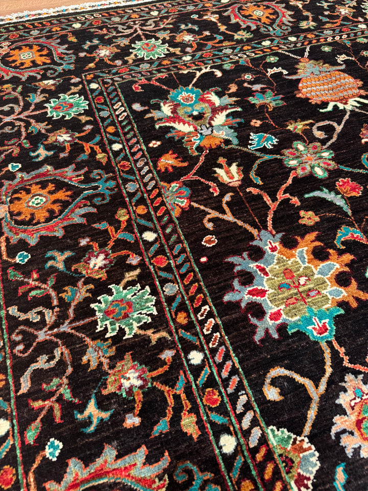 Sultani Binbirgece Original Hand-Woven Black Vegetable Dyed Wool Carpet 172x240 4.13 Square Meters - 6x8 ft