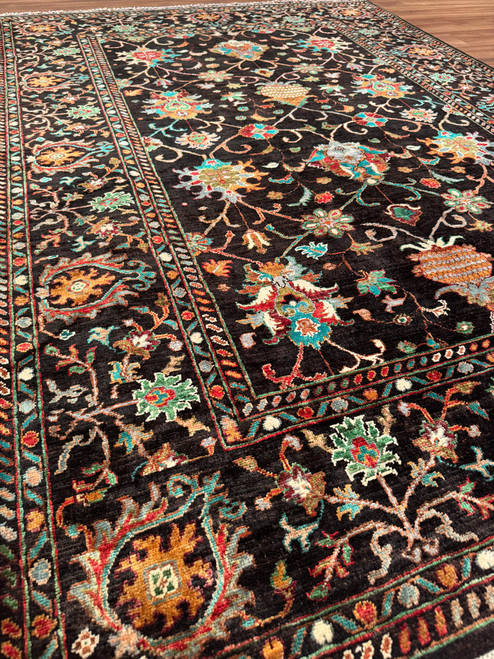 Sultani Binbirgece Original Hand-Woven Black Vegetable Dyed Wool Carpet 172x240 4.13 Square Meters - 6x8 ft