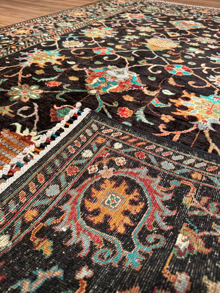 Sultani Binbirgece Original Hand-Woven Black Vegetable Dyed Wool Carpet 172x240 4.13 Square Meters - 6x8 ft