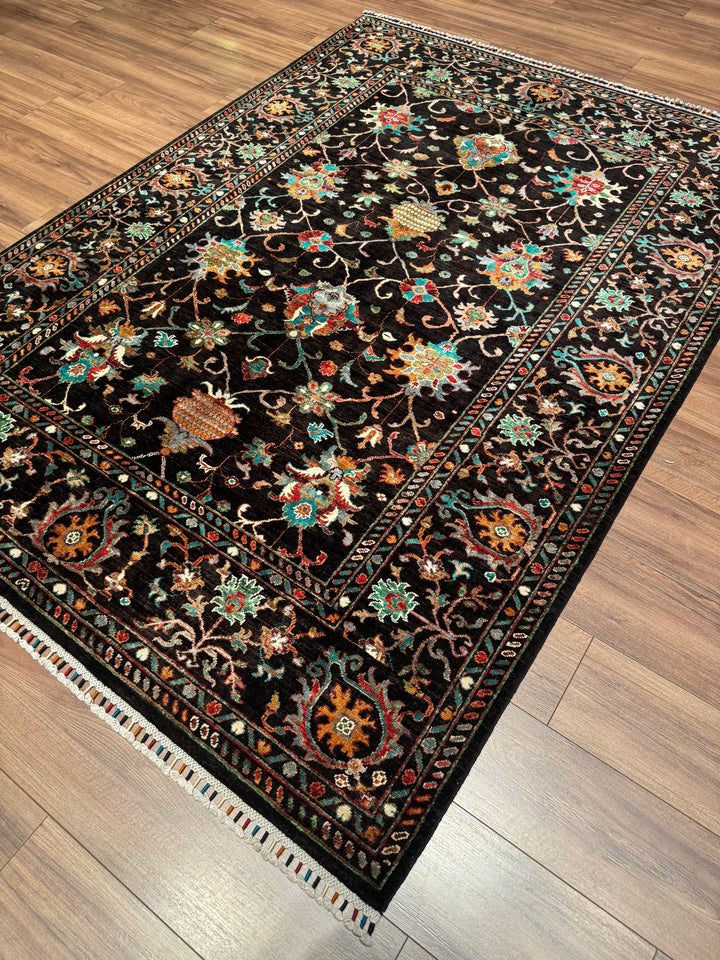 Sultani Binbirgece Original Hand-Woven Black Vegetable Dyed Wool Carpet 172x240 4.13 Square Meters - 6x8 ft