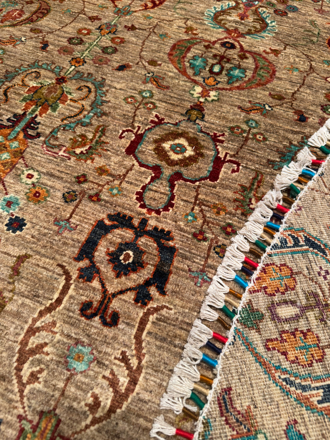 Sultani Binbirgece Round Original Hand Woven Beige Vegetable Dyed Wool Carpet 251x253 6.35 Square Meters - 8x8 ft