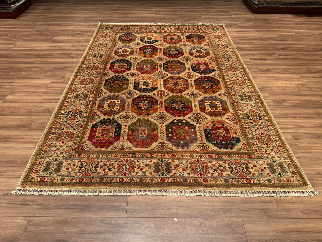 Veziri Original Hand Woven Beige Vegetable Dyed Wool Carpet 209x301 6.29 Square Meters - 8x10 ft