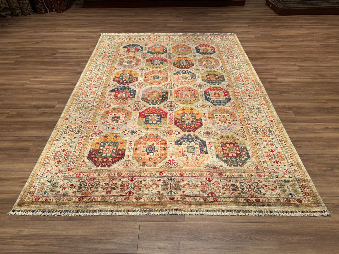 Veziri Original Hand Woven Beige Vegetable Dyed Wool Carpet 209x301 6.29 Square Meters - 8x10 ft