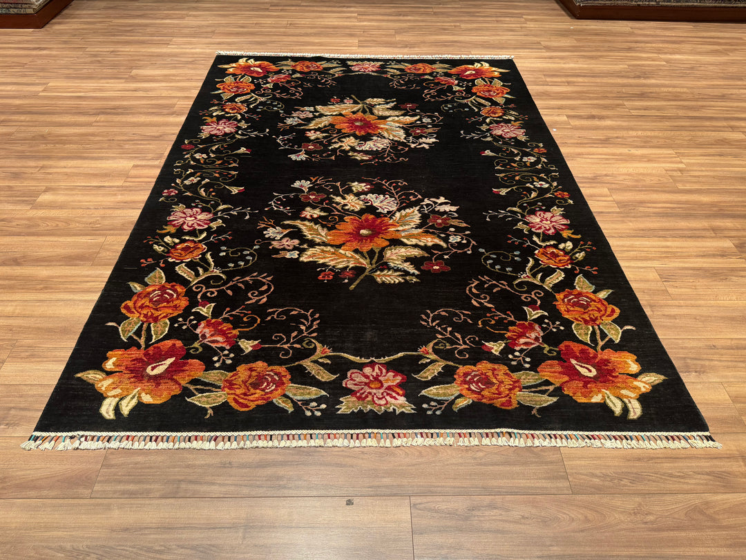 Karabakh Original Hand Woven Black Vegetable Dyed Wool Carpet 210x290 6.09 Square Meters - 7x9 ft