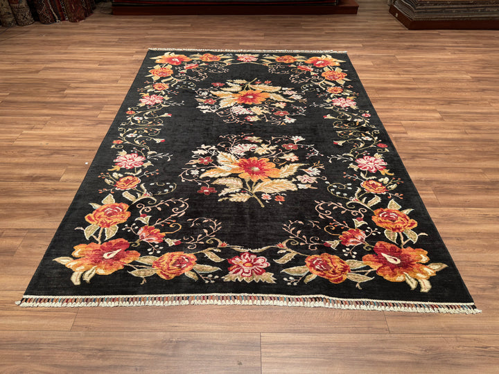 Karabakh Original Hand Woven Black Vegetable Dyed Wool Carpet 210x290 6.09 Square Meters - 7x9 ft