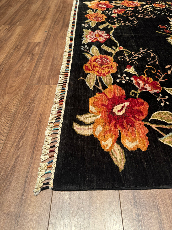 Karabakh Original Hand Woven Black Vegetable Dyed Wool Carpet 210x290 6.09 Square Meters - 7x9 ft