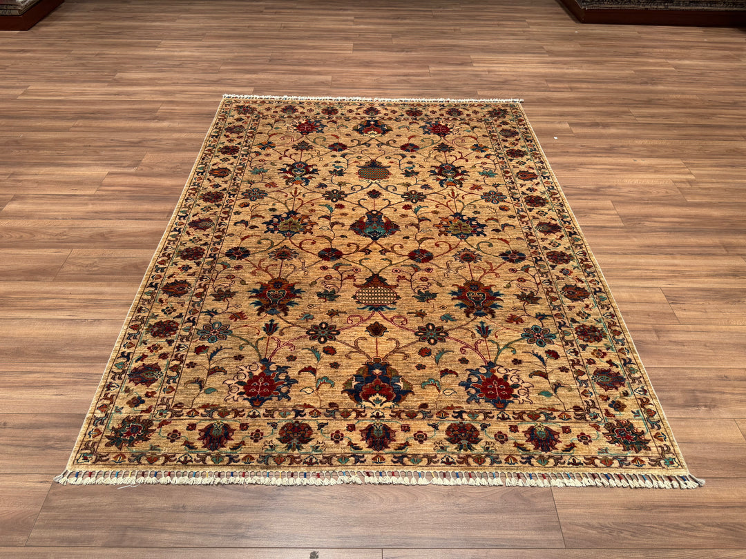 Sultani Binbirgece Original Hand Woven Beige Vegetable Dyed Wool Carpet 179x232 4.15 Square Meters - 6x7 ft